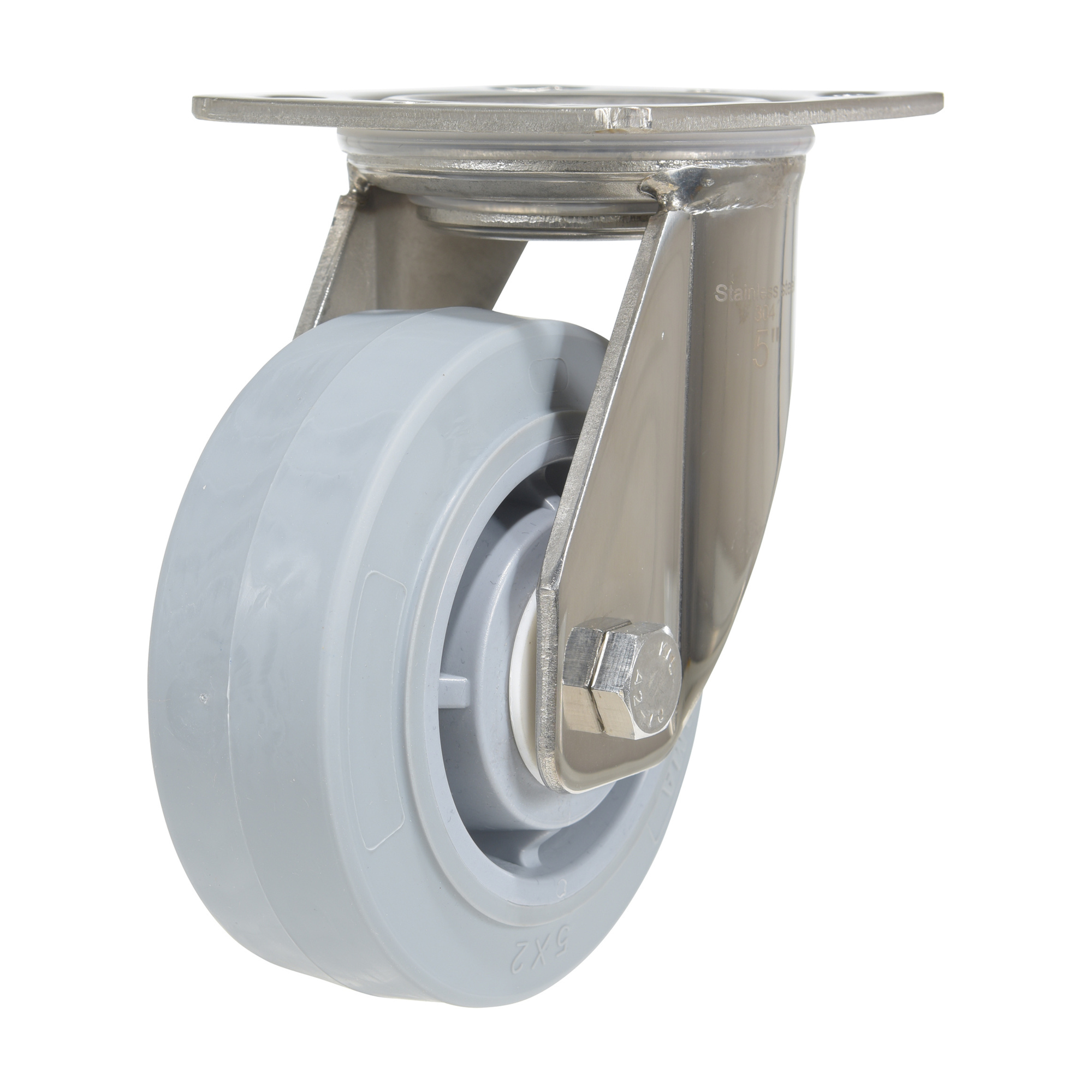 Vestil Rubber Swivel Caster - 5in. x 2in., 500-Lb. Capacity, Thermoplastic Rubber, Stainless Steel, Model# CST-E-SS-5X2TPR-S